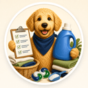 Scout holding a checklist and a generic blue laundry detergent bottle