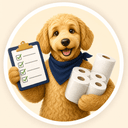 Scout holding a household essentials checklist and toilet paper rolls